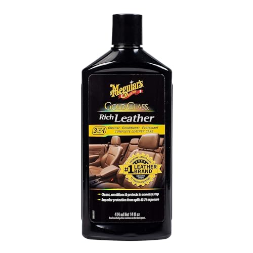 Meguiar’s Gold Class Rich Leather 3 in 1 Lotion - Premium Leather Cleaner, Leather Conditioner, and Leather Protectant, Car Leather Care that Acts as a Moisturizer and Restorer, 14 Oz