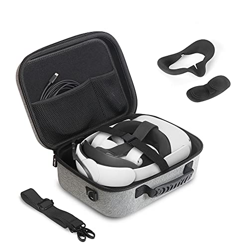 Hard Case for Meta/Oculus Quest 2 JSVER Carrying Case for Meta Quest 2 Accessories, Controllers, Battery, Elite Strap Includes Shoulder Strap, Silicone VR Face Mask, Lens Dustproof Cover (Gray)