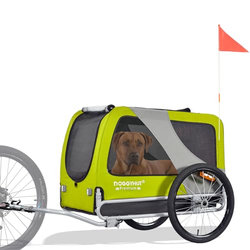 DOGGYHUT Premium XL Pet Bike Trailer for Large Dog or Multiple Small Dogs, Up to 100 lbs,Dog Bicycle Carrier,Low Center of Gravity,Easy Folding Frame Cart (Lime Green)