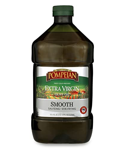 Pompeian Smooth Extra Virgin Olive Oil, First Cold Pressed, Mild and Delicate Flavor, Perfect for Sauteing and Stir-Frying, Naturally Gluten Free, Non-Allergenic, Non-GMO, 101 Fl Oz., Single Bottle
