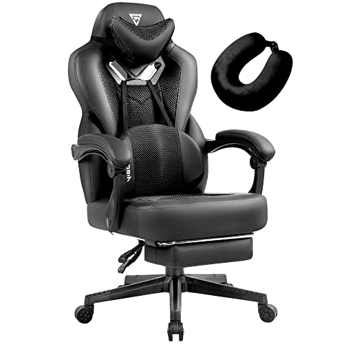 Vigosit Gaming Chair with Footrest, Mesh Gaming Chair for Heavy People, Ergonomic Reclining Gamer Computer Chair for Adult, Big and Tall Office PC for Gaming with Massage (Black)