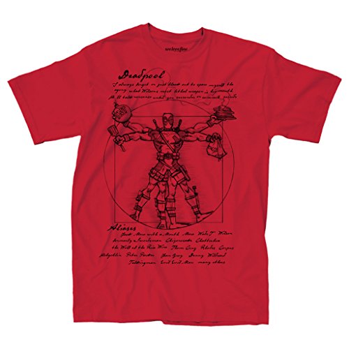 Deadpool Vitruvian Drawing Red T-Shirt (Adult Small)