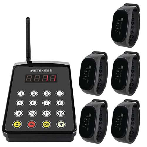 Retekess TD154 Restaurant Pager System, Kitchen Paging Waiter System,A Chef Paging Waiter's Transmitter,5 Watch Receiver for Hotel,Kitchen,Clinic,Bar