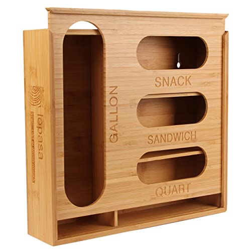 Kitchen Storage Sandwich Bag Organizer for Drawer, Plastic Baggie Bamboo Box for Pantry Organization (4 Slots)