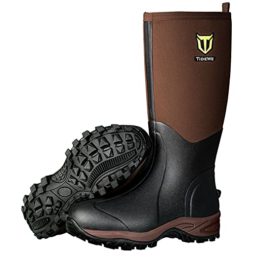 TIDEWE Rubber Neoprene Boots Men And Women, Waterproof Durable 6mm Neoprene Boot, Rain Boot Hunting Boot Arctic Outdoor Boot Men Size 10 Brown