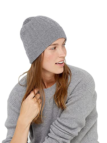 State Cashmere Cable Knit Cuffed Beanie - Soft Unisex Hat Made with 100% Pure Inner Mongolian Cashmere - Ultra Warm Winter Accessories - (Pale Charcoal, One Size)