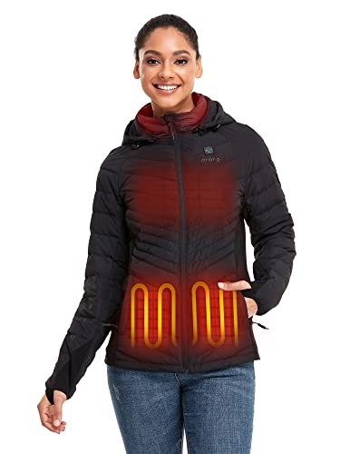 ORORO [Upgraded Battery] Women's Lightweight Heated Jacket with 4 Heat Zones and 90% Down Insulation (Battery Included) (Black, 2XL)