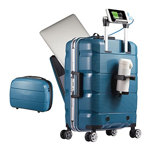Bluond 2-Piece Multifunctional USB Charging Port Luggage Sets Wheel Hardshell Suitcase with Built-in TSA Lock Trolley Case with Front Computer Compartment (Color : C, Size : Style 2)