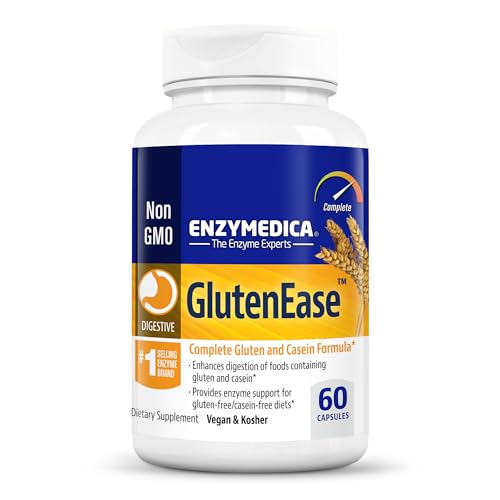 Enzymedica GlutenEase, Digestive Enzymes for Food Intolerance, Support for Hidden Gluten & Cross-Contamination, Offers Fast Acting Gas & Bloating Relief, 60 Count (FFP)