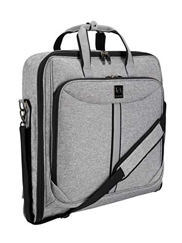 ZEGUR Suit Carry On Garment Bag for Travel & Business Trips With Shoulder Strap and Rolling Luggage Attachment Point - Exclusive Luxury Gray