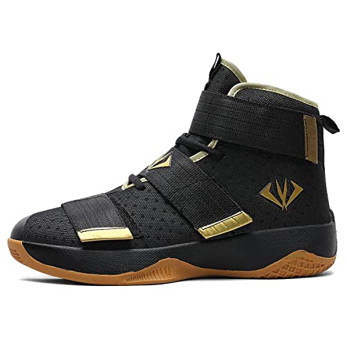 WELRUNG Unisex's Ankle Support Breathable Basketball Shoes Running Sports Outdoor Non-Slip Students Sneakers Gold 11/9.5US