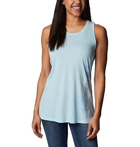 Columbia Women's Bluff Mesa Tank, Spring Blue Heather/Blooming Lines Graphic, Large
