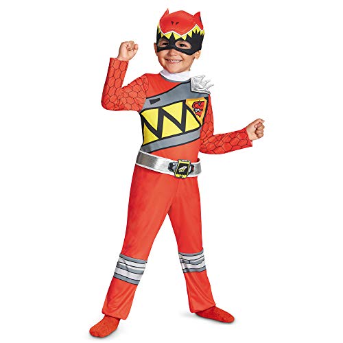 Red Power Rangers Costume for Toddlers. Official Licensed Red Ranger Dino Charge Classic Power Ranger Suit with Mask for Boys & Girls, Medium (3T-4T)