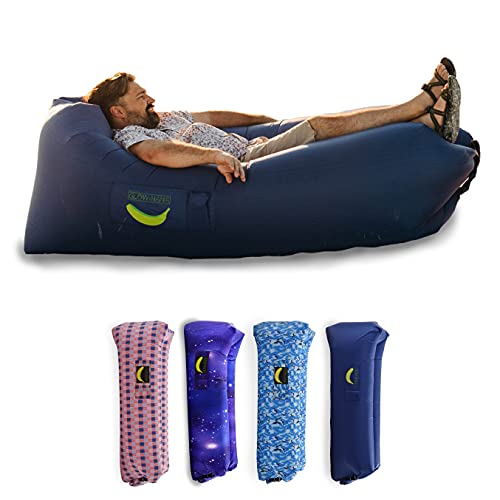 Rukket Sports Glow-Nana Inflatable Lounger, Blow Up Air Chair & Couch for Lounging, Camping, Beach, & Festival, Sofa Hammock for Adults & Kids, Portable Wind Furniture Loungers (Glow Deep Space)
