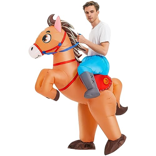 KOOY Inflatable Horse Costume Halloween Costume for Adult Men Women Plus Size,Riding Ride Cowboy Costume Funny Halloween Costume Adult Men Blow up Halloween Costumes for Men Women Halloween Party