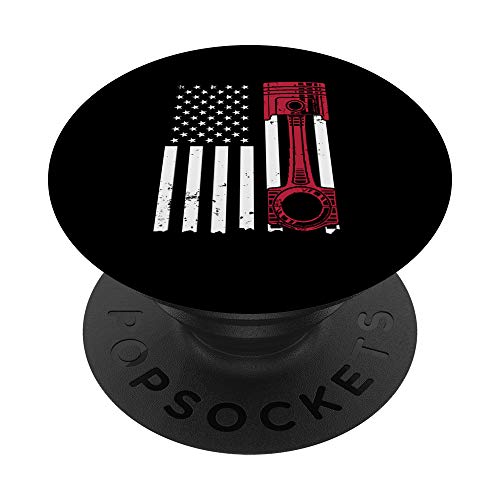 Car Enthusiast American Flag Piston Muscle Car PopSockets PopGrip: Swappable Grip for Phones & Tablets
