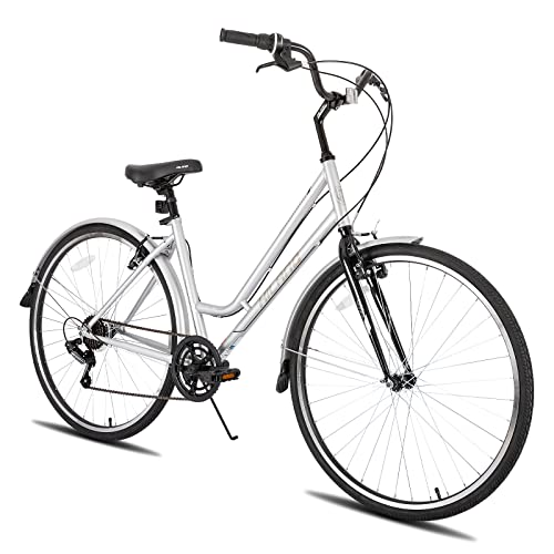 Hiland 700C Hybrid Bike, Step-Through or Step-Over Frame Commuter City Bike, Shimano 7speeds Cruiser Bicycle for Men Women