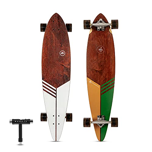 Magneto 40 Inch Pintail Longboard Skateboard | Dark Stained Hard Maple Core Long Board Deck | Cruiser Skateboards, Carver, Freestyle | Skateboard for Adults Teenagers Men Women | Free Skate Tool