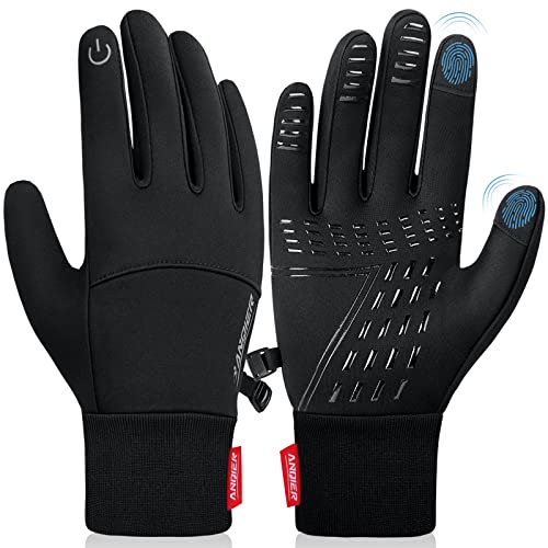 anqier Winter Gloves,Newest Windproof Warm Touchscreen Gloves Men Women for Cycling Running Outdoor Activities (Black-B, Small)
