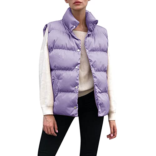wjiNFDFG Down Jacket for Women's Sleeveless Breasted Bread And Cotton Cardigan Autumn And Winter 2023 New (A2-Purple, S)