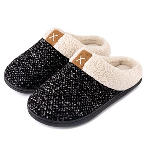 ULTRAIDEAS Women's Indoor Bedroom Slipper with Memory Foam, Gift for Women, Wool-Like House Shoe with Anti-Skid Rubber Sole for Ladies (7-8, Charcoal)