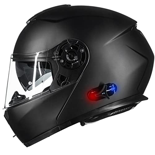 ILM Bluetooth Motorcycle Helmet Modular 2-3 Riders Intercom Flip up Full Face Dual Visor DOT Model 159BT(Matte Black,Large)