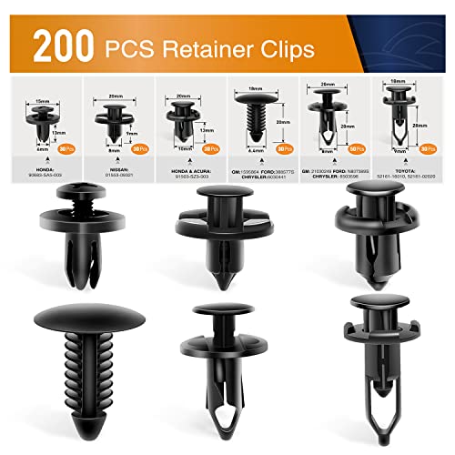 GOOACC Universal Plastic Fender Clips,200 Pcs Push Bumper Fastener Rivet Clips with 6 Size Auto Body Retainer Clips Bumpers,Car Fender Replacement for GM, Ford & Ch