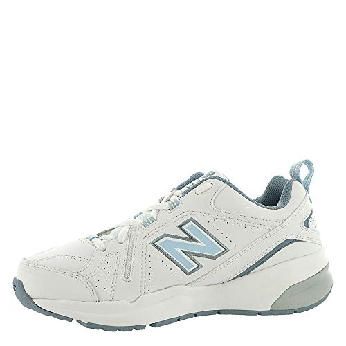 New Balance Women's 608 V5 Casual Comfort Cross Trainer, White/Light Blue, 8.5 Wide