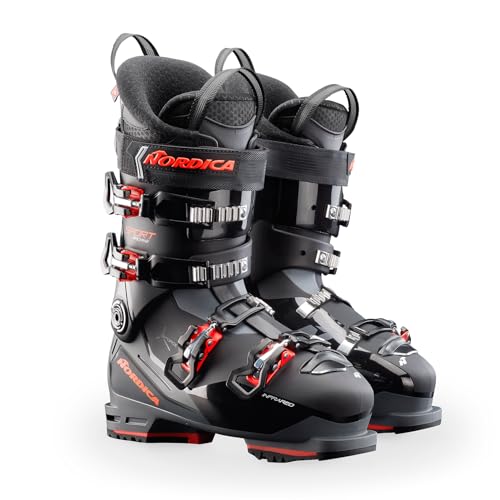 Nordica Men's Sportmachine 3 100 Durable Warm Insulated Water-Resistant Easy-Entry Grip Walk All-Mountain Touring Ski Boots, Black/Gray/Red, 31.5