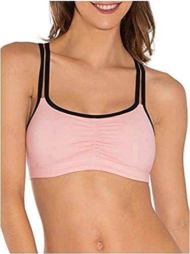 Fruit of The Loom Womens Spaghetti Strap Cotton Pull Over 3 Pack Sports Bra, Blushing Rose With Black/Charcoal/Black, 44