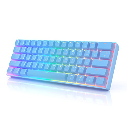 HK Gaming GK61 Mechanical Gaming Keyboard 60 Percent | 61 RGB Rainbow LED Backlit Programmable Keys | USB Wired | for Mac and Windows PC | Hotswap Gateron Mechanical Brown Switches | Blue
