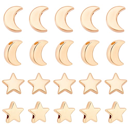 arricraft 100 Pcs 2 Styles Star Moons Beads, Alloy Accessories Star and Moons Jewelry for Earrings Pendants Necklaces Handmade Decorative Stars Moons, Mixed Patterns