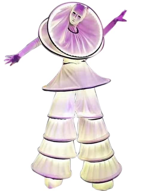Earthradius LED White Stilts walker Robot Costume Outfit Adults Halloween Dress Party Show Stage Dance Performance Costume