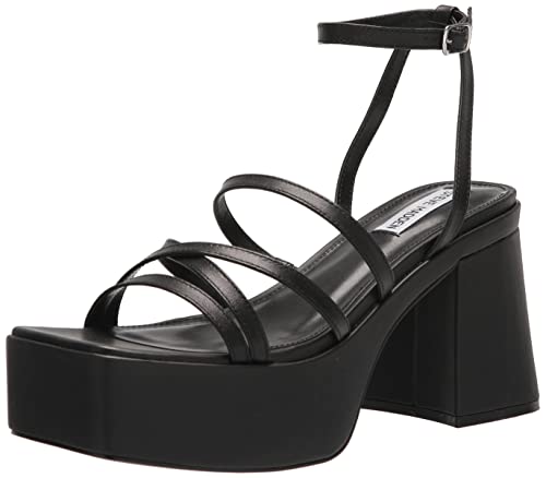 Steve Madden Women's Barbb Heeled Sandal, Black Leather, 7.5