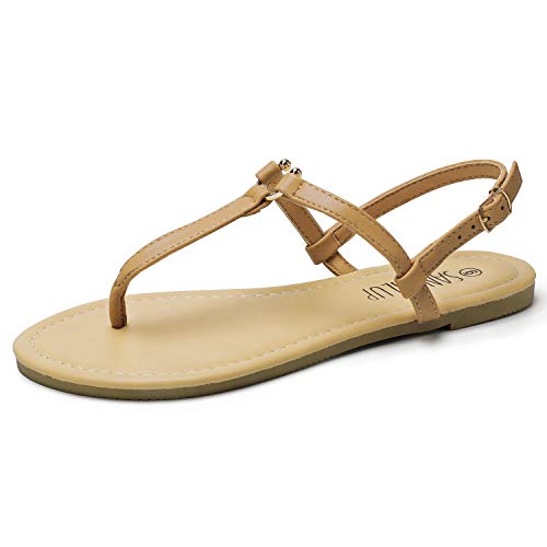 SANDALUP Thong Flat Sandals with U-shaped Metal Buckle for Women Summer Brown 08