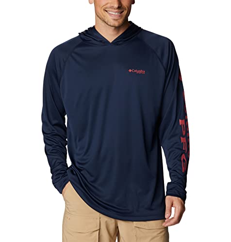 Columbia Men's Terminal Tackle Hoodie, Coll Navy/Sunset Red Logo, Large