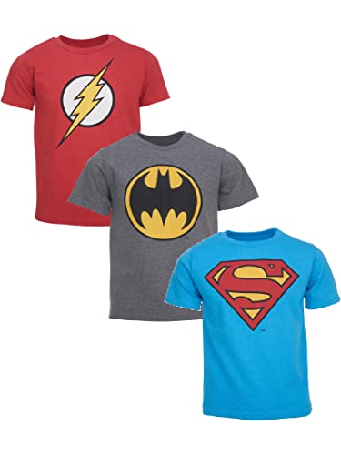 DC Comics Justice League The Flash Superman Batman Big Boys 3 Pack T-Shirts Red/Gray/Blue 10-12