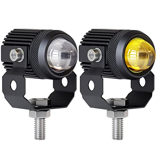 Zmoon Motorcycle LED Driving Fog Lights 60W White and Amber LED Pods Projector Lights 1.3' Aux Spotlight, Compatible with Jeep Tractor Truck ATV UTV SUV Boat etc. (2 pack)