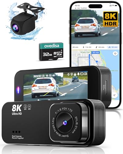 Dash Camera for Cars, 8K Full UHD Dash Cam Front and Rear Inside with App,Car Camera with Free 32GB SD Card,Built-in Wi-Fi GPS,3.16”IPS Screen,170°Wide Angle,WDR,24H Parking Mode,Night Vision