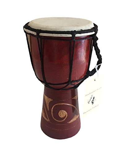 JIVE Djembe Drum African Bongo Congo Hand Drum Damaru For Kids Adults Aboriginal Dot/Carved Design Goat Skin SOLID Wood - (6' High - Painted/Carved) - NOT MADE IN CHINA