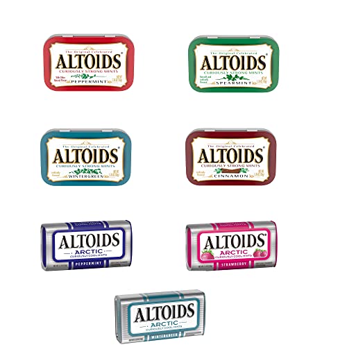 Altoids Variety Pack- 7 Flavors Include- Altoids Peppermint, Cinnamon, Wintergreen, Spearmint, Altoids Strawberry Arctic, Arctic Peppermint, and Arctic Wintergreen. Christmas Stocking Stuffer Candy