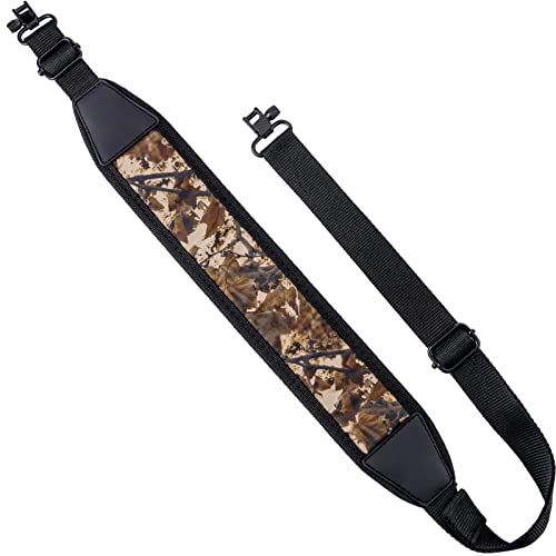 EZshoot Two-Point Sling Rifle Sling with Swivels, Gun Sling Comfortable Neoprene Padded Shotgun Sling, Rifle Shoulder Strap Length Adjustable for Outdoors Camo Black