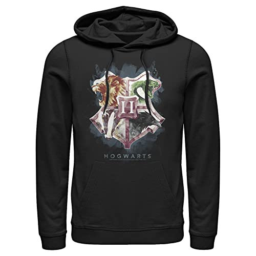 Fifth Sun Men's Harry Potter Hogwarts Watercolor Symbols Pull Over Hoodie - Black - 3X Large