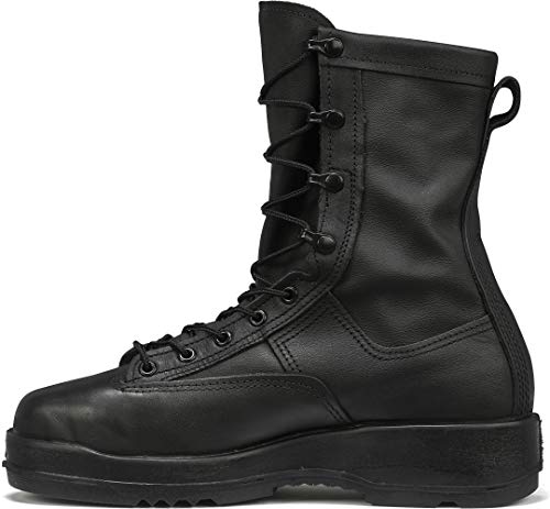 Belleville 800 ST 8” Waterproof Steel Toe Flight and Flight Deck Combat Boots for Men - US Navy Black Leather with Gore-Tex Lining and Vibram Outsole; Berry Compliant, Black - 10 W