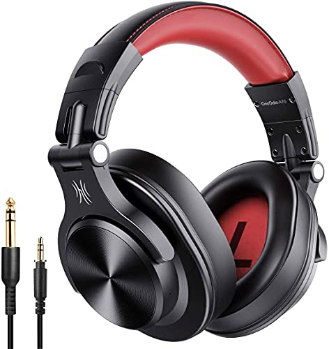 OneOdio A70 Bluetooth Over Ear Headphones, Wireless Headphones w/ 72H Playtime, Hi-Res, 3.5mm/6.35mm Wired Audio Jack for Studio Monitor & Mixing DJ Guitar AMP, Computer Laptop PC Tablet - Red