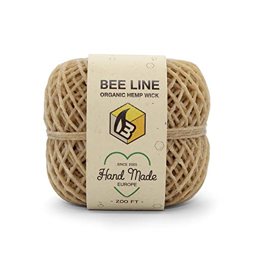 Beeline X Hemplights 100% Organic Hemp Wick, 200 FT Standard Size, Unbleached Unrefined Non Toxic & Chemical Free, Made in Europe