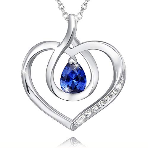 Agvana September Birthstone Jewelry Sapphire Necklace Christmas Gifts for Women Sterling Silver Forever Love Infinity Heart Pendant Necklace Anniversary Birthday Gifts for Women Girls Mom Wife