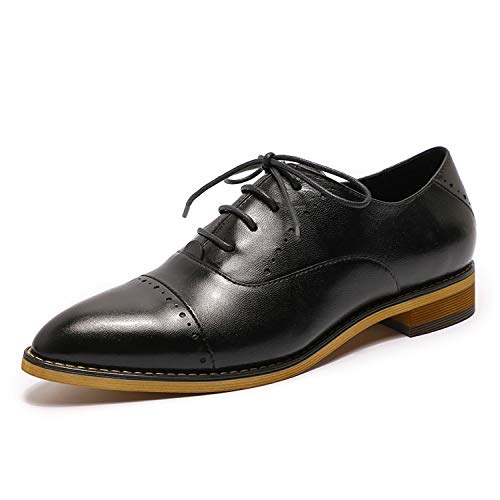 Mona flying Women's Leather Lace-up Oxfords Pointed Toe Brogue Formal Shoes for Ladies Women