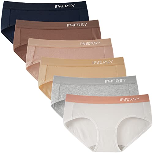 INNERSY Womens Underwear Cotton Hipster Panties Mid Rise Briefs Wide Waistband Pack of 6 (X-Large, Light Series with Wide Band)