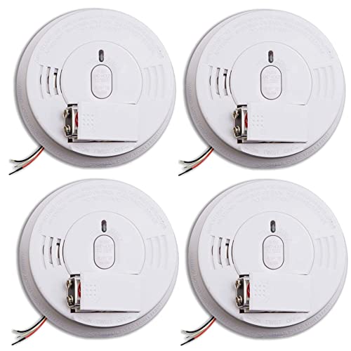 Kidde Smoke Detector, Hardwired Smoke Alarm with Battery Backup, Front-Load Battery Door, Test-Silence Button, Pack of 4, White